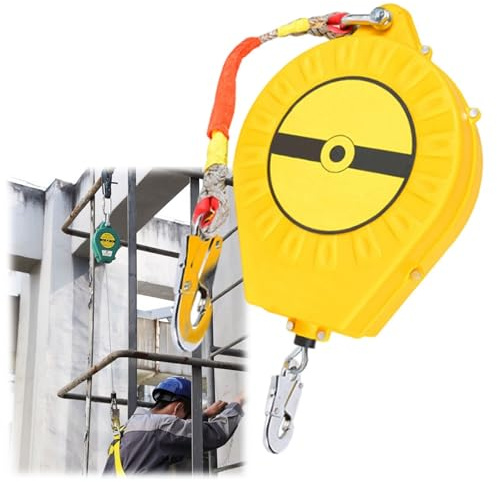 Aocay Harnais de Securite Anti Chute Toiture Retractable(Jaune,10 mètres)