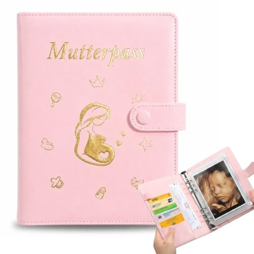 Funda de piel para pasaporte de maternidad con hojas sueltas, funda para pasaporte de madre Austria para guardar imágenes ultrasónicas, carnet de vacunación, tarjeta de seguro, etc. (rosa 1)