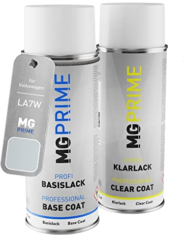 MG PRIME Autolack Sprühdosen Set für Volkswagen VW LA7W / A7W / 8E Reflexsilber Metallic/Brillant Silber Basislack Klarlack Spraydose 400ml