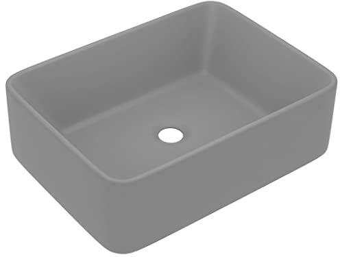 vidaXL Luxus Waschbecken mit Abflussloch Waschtisch Aufsatzwaschbecken Waschplatz Handwaschbecken Aufsatzwaschtisch Matt Hellgrau 41x30x12cm Keramik
