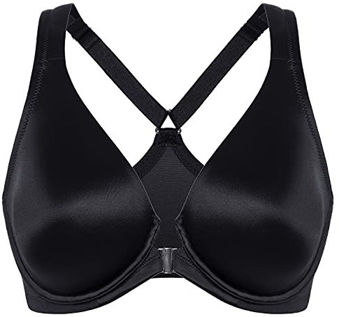 Delimira Women's Front Fastening Bras Plunge Plus Size Underwired Racer Back Unlined T Shirt Bra Black 44E