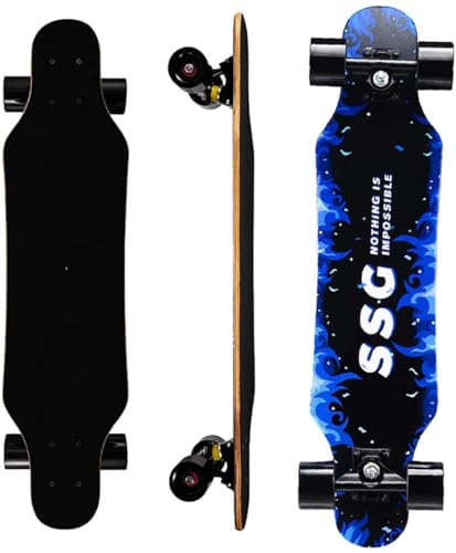 Mini Cruiser Longboard, 31 Inch Small Size Wide Wheel Skateboard, Beginner Stable & Easy-to-Control Skateboard, Suitable for Park & Street Riding, Unique Flame Pattern
