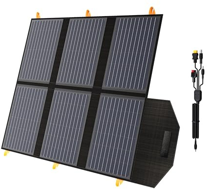 60W Portable Solar Panel for Power Station, 24% High Efficiency Foldable Solar Charger with QC3.0 USB-A PD3.0 DC Output, IP67 Waterproof Solar Panels for Camping RV, Power Outage (Without Generator)