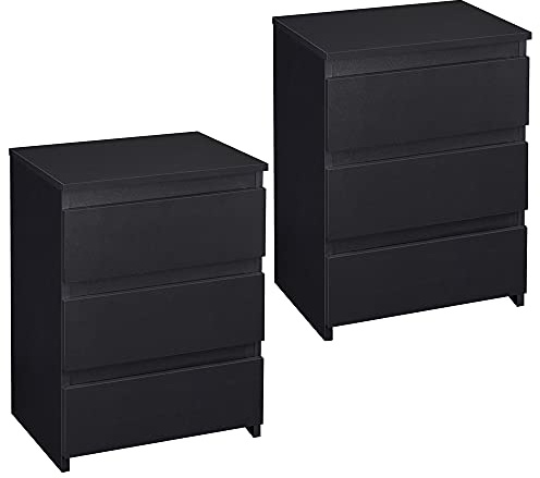 Yaheetech Bedside Tables Set of 2 with Drawers, Bedside Cabinet, Wooden Modern Nightstand with Storage for Living Room, Bedroom, 35 x 45 x 60.5 cm, Black