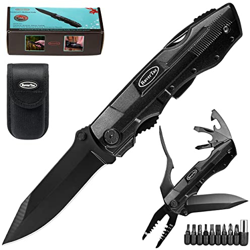 RoverTac fickkniv Avbitartång Fällkniv med 9-pack skruvmejslar Flask- och burköppnare Liner Lock Slitstark mantel Unika presenter för män Fickkniv för camping, överlevnad och vandring