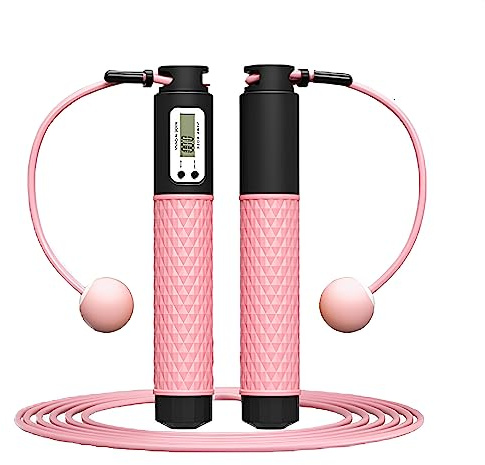 Senshuomy Skipping Rope with Counter,Digital Speed Jump Rope,LCD Display, 3 Display Modes,For Kids Adults Fitness, Adjustable Rope, Weighted & Non-slip Handle for Fitness(Pink)