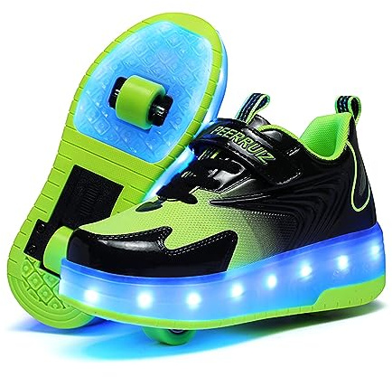 LED Lumières USB Rechargeable Lumières Clignotant Couleur Changeant Chaussures de Multisports Outdoor Double roulettes Sports Gymnastique Sneakers avec Rouleau Fille Garçon