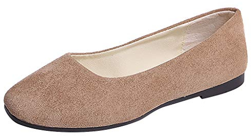 Generic Women's Slip-On Flat Walking Ballerina Shoes, Casual Work Office Comfortable Cute Shoes, Ladies Flat Pumps, UK Size 5.5, Beige