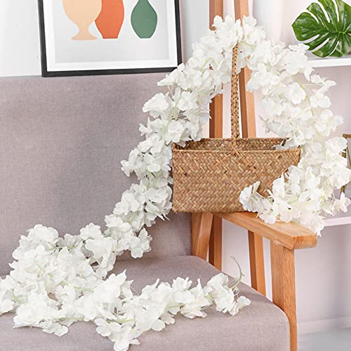 5,9 Fuß Künstliche Kirschblüten-Girlande, Künstliche Seide, Sakura-Blumengirlande, Hängende Ranke für Frühling, Zuhause, Zimmer, Hochzeit, Party, Dekoration(Weiß)