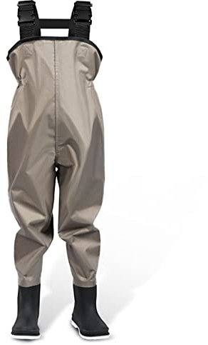 Scarpe da pesca per bambini impermeabili in nylon/PVC per bambini, pantaloni da wading multiuso con stivali da pioggia in gomma Tracolle regolabili Trampolieri da caccia traspiranti,Natural,25 EU