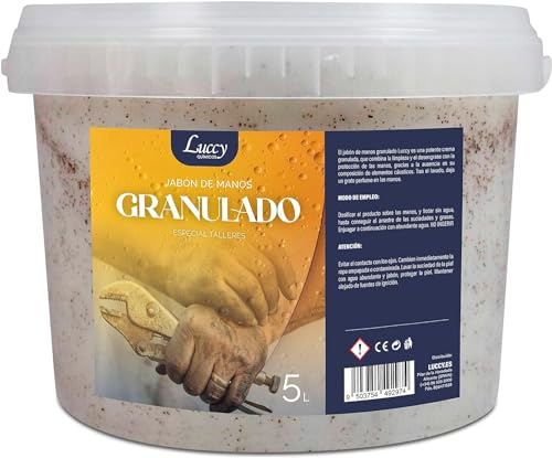 LUCCY Jabón de Manos Granulado para Taller 5000 ml - Pasta Granulada Extrafuerte Retira la Suciedad más Pesada - Jabón Manos Taller Mecánico (5 Litros)
