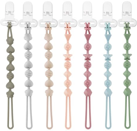 PandaEar 7er-Pack Baby Schnullerkette Silikon - Durchgehendes Design Schnuller Kette Schnullerband für Jungen & Mädchen - Universelle Pacifier Holder Chain für Spielzeug