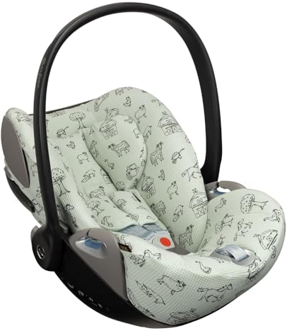 Ukje Bezug Kompatibel mit Cybex Cloud Z, Z2 & T i-size Autositz - Kindersitzbezug - Babyschale-Einlage – Neugeborenen-Schutzhülle aus Baumwolle (Farm)