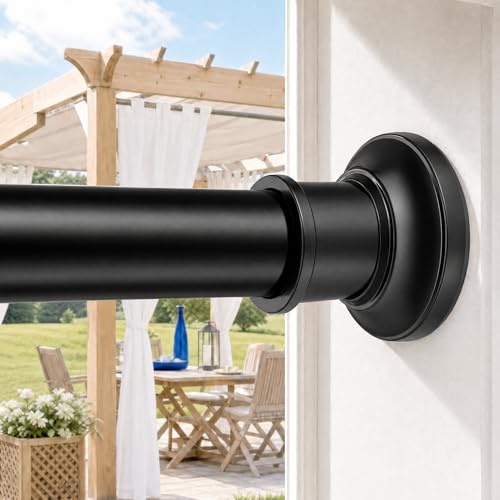 Tension Curtain Rod, Extra Long Outdoor Curtain Rod 43-120 Inch Adjustable, 1.1 Inch Diameter Thick Heavy Duty Black Shower Curtain Rod, Stainless Steel Shower Rod for Bathroom No Drilling, No Rust