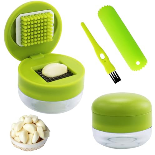 Set di 2 spremiaglio, con pelapatate in silicone e spazzola per la pulizia, tritatutto e pelapatate, schiaccia aglio, spremi aglio per aglio tritato, zenzero, cipolla e frutta