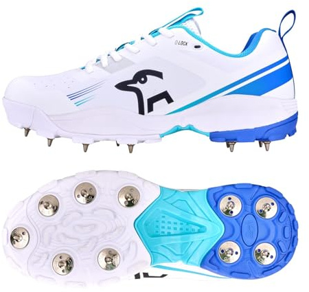 Kookaburra Kids Pro 4.0 Spike Cricket Shoe Junior Sizes White/Blue 6 UK Child