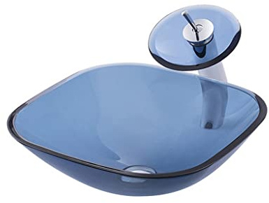 CWCQGH Bathroom Vessel Sinks Bathroom Vessel Sink Bathroom Tempered Glass Washbasin Bathroom Countertop Art Basin Blue Glass Washbasin Vessel Sink (Sink Set)