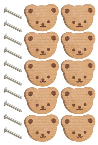 Lot de 10 poignées de tiroir en forme d'ours – Boutons d'armoire en bois avec construction en bois – Dimensions : 6 x 5 x 3 cm – Jolies poignées de tiroir de commode, d'armoire, d'armoire