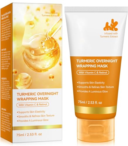 Máscara de cúrcuma Overnight Wrapping Peel Off Mask, Kojic Acid Cúrcuma Night Máscara, Cuidado de la Elasticidad y la Hidratación, Reduce la flacidez y la opacidad, 75ml