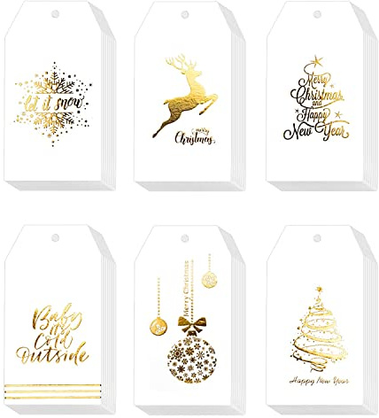 60 Pezzi Etichette Regalo di Natale, Tag Regalo di Natale con Corda di Canapa da 20 M, Etichette Regalo, Etichette Natalizie, Etichette in Carta Kraft per Confezioni Regalos Decorazioni Natalizie