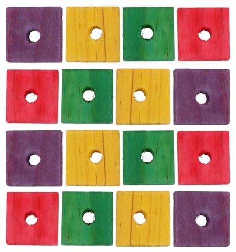 INOOMP Parrot Wood Chip 50Pcs DIY Blocks for Small Birds Cockatoos Parakeets and African Grey Macaws with Pre-Drilled Holes for Hanging and Playing