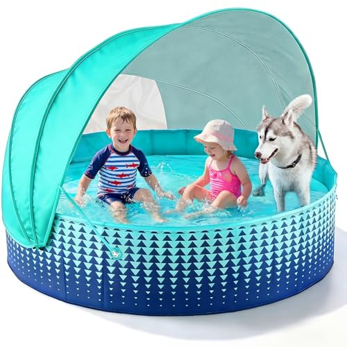 Jasonwell Kiddie Baby Pool with Canopy - Foldable Infant Toddler Kids Pool with Shade Baby Beach Essentials Tent Swimming Wading Pools for Toddlers 1-3 + Kids Dogs Ball Pit Backyard Water Play G, 63