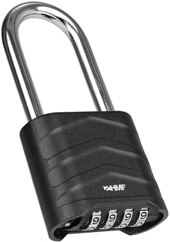 HMF Candado con combinación y arco alto, candado resistente con código numérico de 4 dígitos de aleación de aluminio | 5,6 x 2,6 x 11,7 cm | Negro