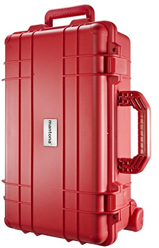 Mantona Outdoor Schutz-Trolley rot - Wasserdicht, stoßfest, staubdicht und stapelbar für Wertwolles Equipment, Inkl. zuschneidbarere Schaumstoffeinlagen, Trolleygriff und Rollen