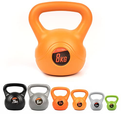 Phoenix Fitness RY932 Vinyl Kettlebell - Heavy Weight Kettle Bell for Home Gym Workout Equipment Strength Fitness Pilates Weight Training, 8kg, Orange