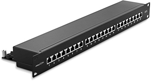deleyCON CAT 6 Patchpanel Verteilerfeld 24 Port - Desktop 19 Zoll Rackeinbau Servermontage - RJ45 - Geschirmt - TIA568A TIA568B Schwarz