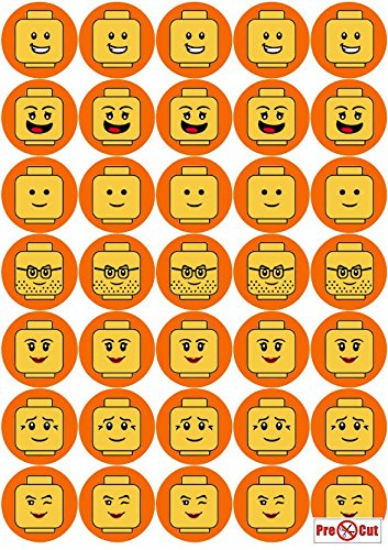 30 x Pre Cut Minifigure Faces Cake, Cupcake Toppers/Decorations Edible Premium Wafer Paper