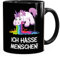 MoonWorks® Kaffee-Tasse mit Spruch Ich hasse Menschen kotzendes Einhorn Bürotasse lustige Kaffeebecher schwarz Keramik-Tasse