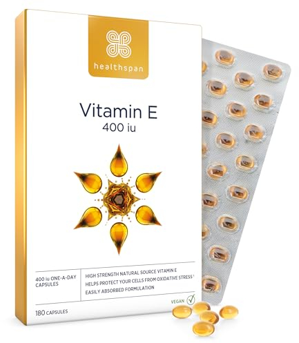 Healthspan Vitamin E 400iu | Hochwirksame Formel zur Bekämpfung von Zellschädigung und Unterstützung der Immungesundheit & Haut | Hochwertige Antioxidans-Unterstützung | Vegan | 180 Kapseln
