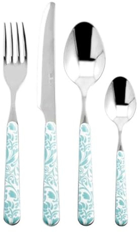 Pengo Neva 1610000 Besteck-Set, Vintage-Stil, Kunststoff, Stahl, Blumendekoration, Grün, 24 Stück