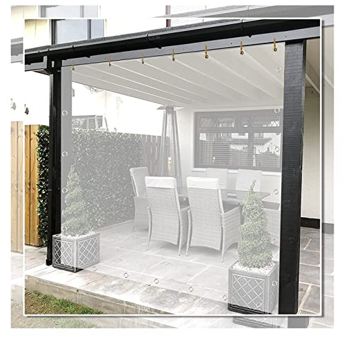 WZYJLyds Paneles Laterales de Lona Impermeable Transparente, Cortinas de Lona Exterior Lona de Plástico PVC para Pérgola, Porche, Patio, Cenador, Cochera, con Ojales (Color : Clear, Tamaño : 2x3m)