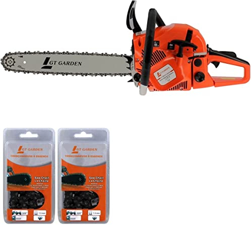 GT Garden Tronçonneuse Thermique 62 cm3, 3.5 CV, Guide 45 cm, 2 chaînes
