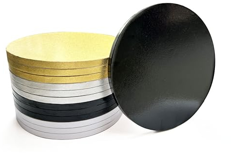 ANSSDO 12-pack tjocka tårttrummor, fettbeständiga 30 cm blandade runda tårttrummor i guld, svart, silver, vit tårtbas, kartong tårtbrädor för att presentera tunga/höga nivåer, bas para pastell