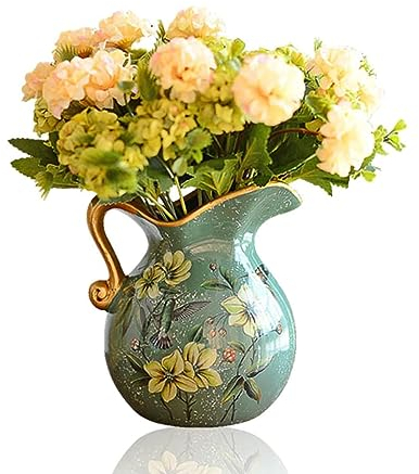 SXLSZ Blumen Vase Grün Keramik Vasen Blumenmuster Deko Ornamente Dekorative Tischvase Flower Vase Porzellan Flasche Kleine Vasen Für Tischdeko Heimdekoration