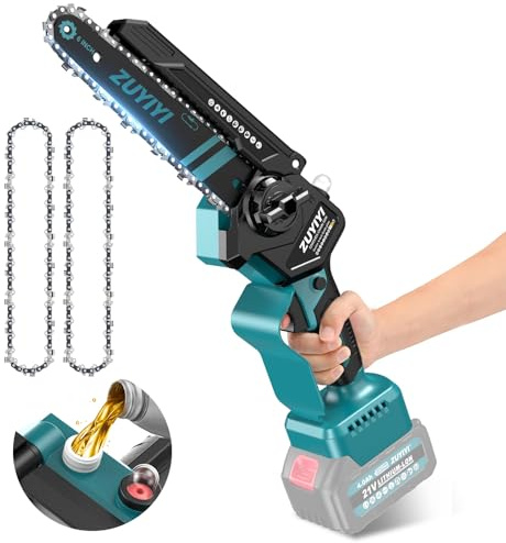 ZUYIYI Mini motosierra inalámbrica de 6 pulgadas para batería Makita de 18 V, motosierra pequeña de mano sin escobillas con engrasador automático, motosierra eléctrica para jardín, patio, árbol, rama