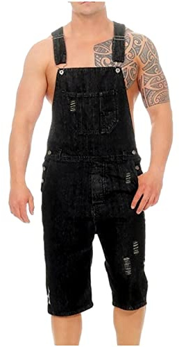 NUSGEAR 2024 Mono Pantalones Corto de Vaqueros Hombre Peto Trabajo Bib Suelto Jumpsuit con Bolsillos Mezclilla Moda Casual Fiesta Pant Jeans Roto Denim Pantalones