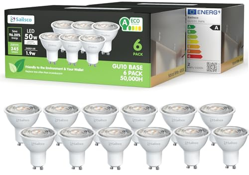sailsco Clase A GU10 LED Spot Bombilla Blanco Neutra 1.9W 4000K,GU10 Bombilla de Ahorro de Energía 50W Lámpara Incandescente de Repuesto,ángulo de haz 36°,No Regulable LED Bombillas,12 piezas