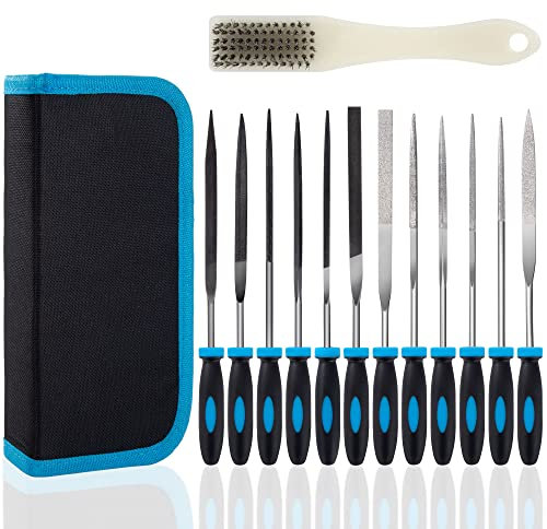 Juego de Limas y Escofinas en Acero/Diamante, 150mm/ 12Pcs Incluye Lima Plana, Triángulo, Semirredondas, Redondas y Limas de Agujas para Metal, Madera, Plástico, Tallado en Bruto
