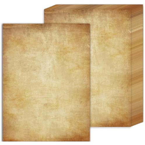 Acidea 100 fogli di carta da cancelleria vintage, 120 g/m², carta da stampa vintage su entrambi i lati, carta antica dall'aspetto testurizzato per curriculum, diploma, scrittura, certificati