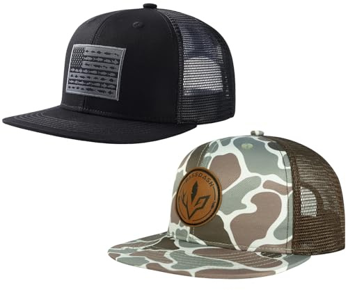Bassdash Berretto da Camionista a Tesa Piatta da 2 Pezzi Cappello Snapback Regolabile con Retro in Rete per Uomo Donna Caccia da Pesca