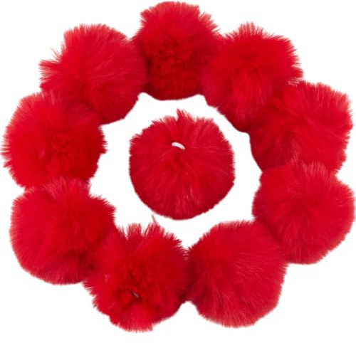 GORGECRAFT 12pz 5~6cm Bolas de Pompones de Piel Sintética de Color Rojo Pelo de Conejo de Imitación Pelo Suave Y Peludo Redondo para Tejer Manualidades Llaveros Sombreros Zapatos Accesorios de Fiesta
