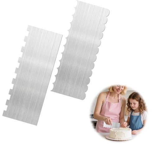 HotoPink 2PCS 9 Inch Cake Scraper, Stainless Steel Cake Edge Smoother Scraper Double Sided Patterned for Icing Frosting Baking Cream Cakes Dessert Kitchen Tools