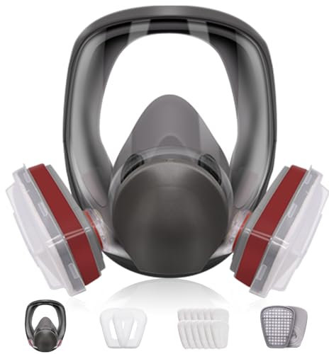 Prassia Reutilizable Cubierta Facial Gas,Máscara De Seguridad with 10 Filtros de Recambio,Espejo Antivaho Apto para Agricultura,Construcción, Aserrado y Soldadura
