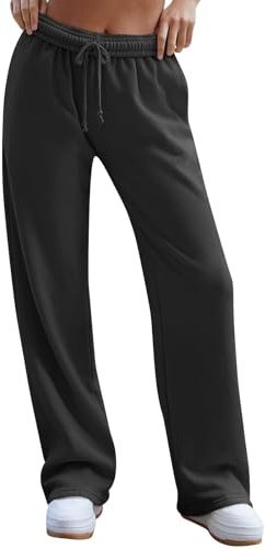 Pantaloni della tuta da donna a gamba larga, stile street style, pantaloni larghi a vita media con coulisse interna per look casual alla moda, hip hop o urbano quotidiano, Nero , M