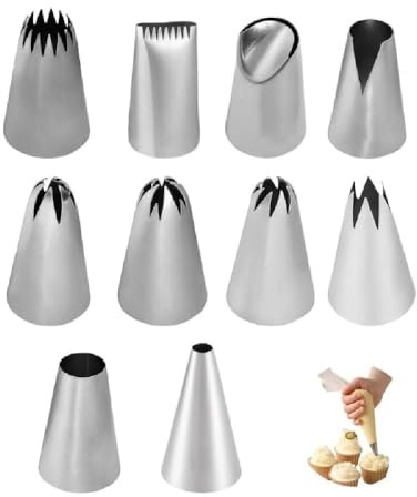 10 Piece Icing Nozzles Set Cake Accessories Piping Nozzles Large Piping Nozzle Nozzles for Piping Bags Nozzles Baking Accessories Stainless Steel Garnish Syringe