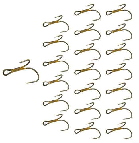 TDCuizent Lot de 20 hameçons doubles en acier à haute teneur en carbone doré pour pêche au sandre, hameçons à œillet solide pour pêche en eau douce et en eau salée (4#)